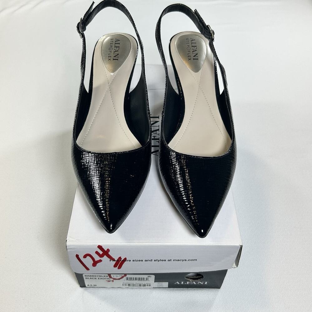 Alfani Step 'N Flex Pointed Toe Slingback Pumps Black Exotic Textured 8.5M